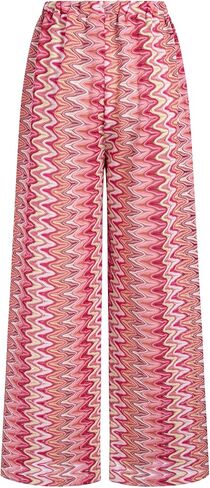 ZAFUL Womens Beach Cover Up Pants Sexy Crochet Drawstring Elastic Boho Swimsuit Cover Up Long Pants Beach Wear Colorful Pink S in Kuwait