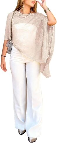 SISKIN Sheer Poncho Sweater Poncho Shawl Tops for Women Elegant Cowl Neck Asymmetrical Hem Summer Beach Night Out in Kuwait