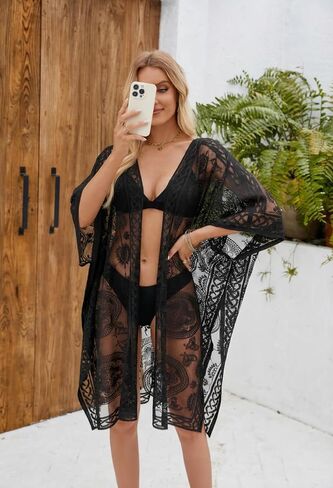 Open Front Lace Beach Cover Up for Women, Swimsuit Bathing Suit Cover Up for Vacation, Seaside and Party in Saudi Arabia