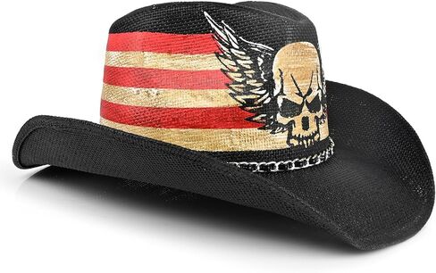 Foeran Cowboy Hat with Men's Women's，Western Cowgirl Straw Hats，Colorful American Flag Star Rivet Decoration in Saudi Arabia