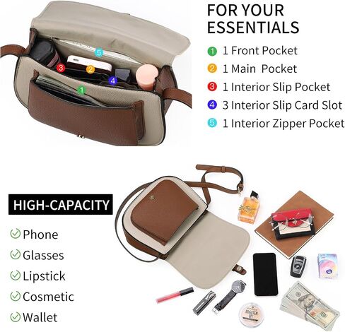 GOIACII Crossbody Bags for Women Saddle Purse Cute Shoulder Handbag Pebble Leather Brown in Saudi Arabia