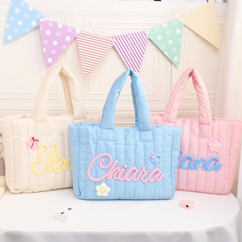 Personalized Tote Bag for Women Girls, Custom Shoulder Bag with Name, Lightweight Embroidered Kids Bag for Shopping Travel, Monogram Toddler Quilted Purse, Ideal Gifts for Birthday Bridesmaid in Saudi Arabia