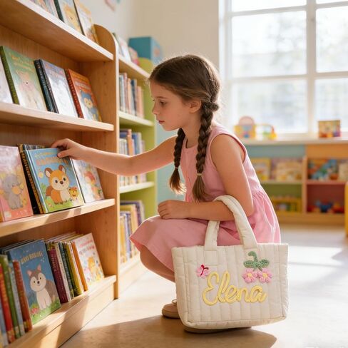 Personalized Tote Bag for Women Girls, Custom Shoulder Bag with Name, Lightweight Embroidered Kids Bag for Shopping Travel, Monogram Toddler Quilted Purse, Ideal Gifts for Birthday Bridesmaid in Saudi Arabia