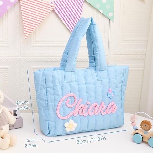 Personalized Tote Bag for Women Girls, Custom Shoulder Bag with Name, Lightweight Embroidered Kids Bag for Shopping Travel, Monogram Toddler Quilted Purse, Ideal Gifts for Birthday Bridesmaid in Saudi Arabia