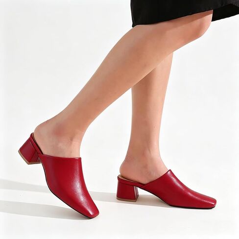 Women Chunky Heel Mules Pumps Closed Square Toe Sandal Mules Slip On Backless Pumps Comfort Mules Block Heels Slide Sandals Casual Outdoor Slippers Office Ladies Dress Shoes 4-13 M US in Kuwait