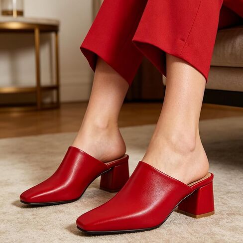 Women Chunky Heel Mules Pumps Closed Square Toe Sandal Mules Slip On Backless Pumps Comfort Mules Block Heels Slide Sandals Casual Outdoor Slippers Office Ladies Dress Shoes 4-13 M US in Kuwait