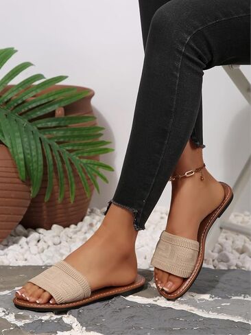 Sksshion Women's Single Bands Sandals Slip On Flat Open Toe Slides Summer Slippers in Saudi Arabia