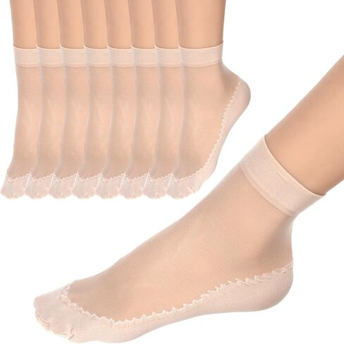 16 Pairs Nude Nylon Socks, Ankle Thin Sheer, No Show Elastic Socks with Cotton Sock Bottom, Anti-Slip Summer Breathable Stockings, Reinforced Sole and Toe Skin Colored Tights in Kuwait