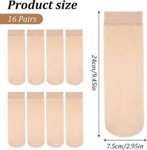16 Pairs Nude Nylon Socks, Ankle Thin Sheer, No Show Elastic Socks with Cotton Sock Bottom, Anti-Slip Summer Breathable Stockings, Reinforced Sole and Toe Skin Colored Tights in Kuwait