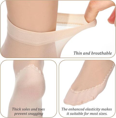 16 Pairs Nude Nylon Socks, Ankle Thin Sheer, No Show Elastic Socks with Cotton Sock Bottom, Anti-Slip Summer Breathable Stockings, Reinforced Sole and Toe Skin Colored Tights in Kuwait