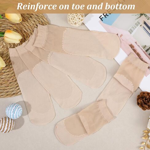 16 Pairs Nude Nylon Socks, Ankle Thin Sheer, No Show Elastic Socks with Cotton Sock Bottom, Anti-Slip Summer Breathable Stockings, Reinforced Sole and Toe Skin Colored Tights in Kuwait