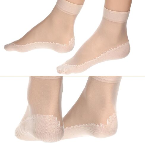16 Pairs Nude Nylon Socks, Ankle Thin Sheer, No Show Elastic Socks with Cotton Sock Bottom, Anti-Slip Summer Breathable Stockings, Reinforced Sole and Toe Skin Colored Tights in Kuwait