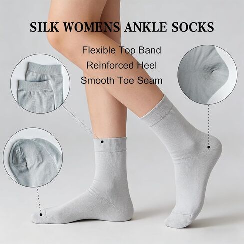 Silk Womens Ankle Socks Soft Athletic Ankle Socks Casual Mini Crew Socks Moisture Wicking Comfy Socks 6 Pack Size 4-7 in Saudi Arabia