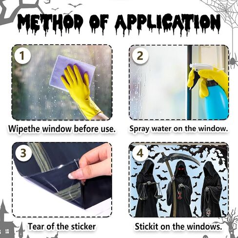 Halloween Decorations Window Clings Decor, 3 Sheets Large Realistic Grim Reaper Bats Silhouette Halloween Decals Cling Indoor Scary Creepy Style School Home Office Party Supplies in Saudi Arabia