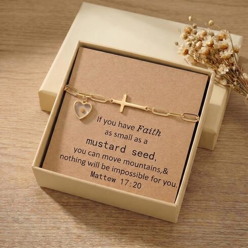 RINHOO Mustard Seed Bracelet Christian Gifts for Women Move Mountains Shell Bracelet Christian Faith Jewelry for Women Valentines Confirmation Gifts in Saudi Arabia