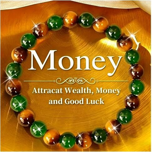 Handmade Natural Gemstone Stretch for Women and Men, Elastic Beaded Spiritual Bracelets Tiger-eye and Green Crystal Bracelet for Wealth Lucky Charm Fashion Accessory Birthday Jewelry Gifts in Kuwait