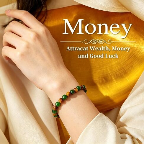 Handmade Natural Gemstone Stretch for Women and Men, Elastic Beaded Spiritual Bracelets Tiger-eye and Green Crystal Bracelet for Wealth Lucky Charm Fashion Accessory Birthday Jewelry Gifts in Kuwait