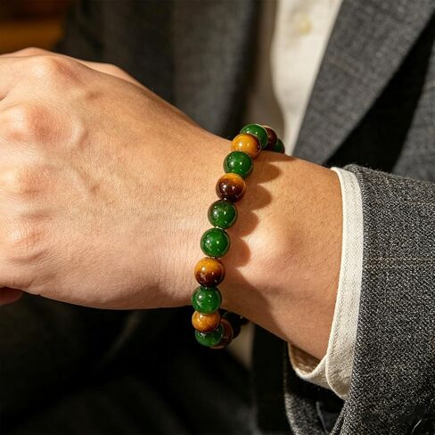 Handmade Natural Gemstone Stretch for Women and Men, Elastic Beaded Spiritual Bracelets Tiger-eye and Green Crystal Bracelet for Wealth Lucky Charm Fashion Accessory Birthday Jewelry Gifts in Kuwait