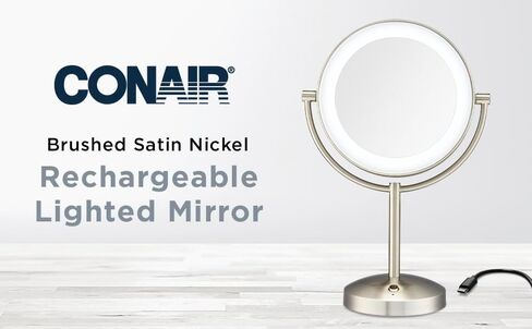 Conair Lighted Makeup Mirror, Double-Sided LED Vanity Mirror with 1X/10X Magnification, 3 Light Settings, 3 Modes, 360° Rotation, Satin Nickel Finish in Saudi Arabia