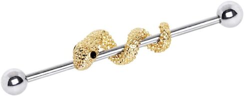 Pierced Owl Gold Plated Wrapped Tree Snake Industrial Barbell in Kuwait
