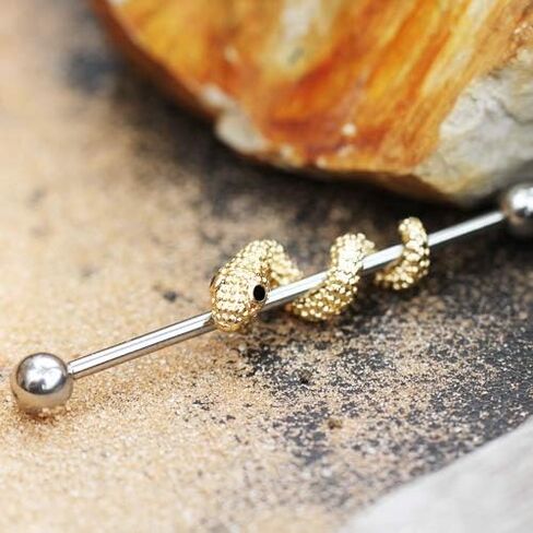 Pierced Owl Gold Plated Wrapped Tree Snake Industrial Barbell in Kuwait
