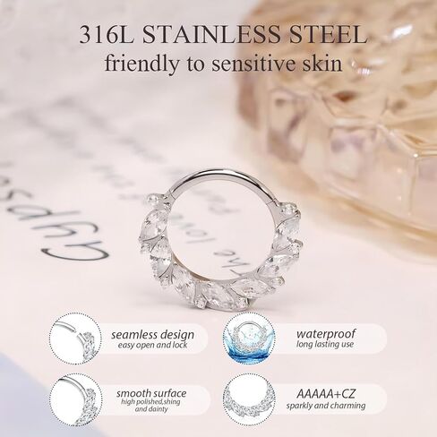 PEAKLINK 16G الحاجز Jewely Clicker Nose Hoop Ring الجراحية الصلب Daith القرط Tragus Rook ثقب محارة اللولب الغضروف القرط مجوهرات مع تشيكوسلوفاكيا in Kuwait