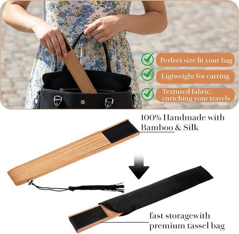 Folding Hand Fan for Women, Hand Held Bamboo Silk Folding Fan, Chinese Japanese Vintage Bamboo Silk Fans, Elegant Foldable Fans for Party, Wedding, Dancing, Gift, Performance, Music Festival, Church in Kuwait