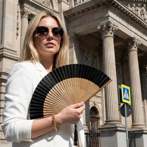 Folding Hand Fan for Women, Hand Held Bamboo Silk Folding Fan, Chinese Japanese Vintage Bamboo Silk Fans, Elegant Foldable Fans for Party, Wedding, Dancing, Gift, Performance, Music Festival, Church in Kuwait