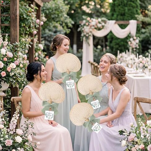 24 Sets Woven Palm Hand Fans Wedding Favors with Thank You Tags and Sage Green Ribbon Rustic Boho Natural Handmade Raffia Fans for Bridal Shower Baby Shower Summer Party Ceremony Decorations in Saudi Arabia