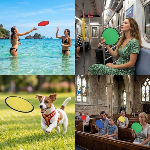 4-Pack Pocket Folding Fans with Pouches, Mini Round Flying-Disc Fan for Summer Outdoor Events, 1-Second Twist Collapsible Nylon Handheld Fan & Soft Flying Toy for Festivals, Wedding Party Favors in Kuwait