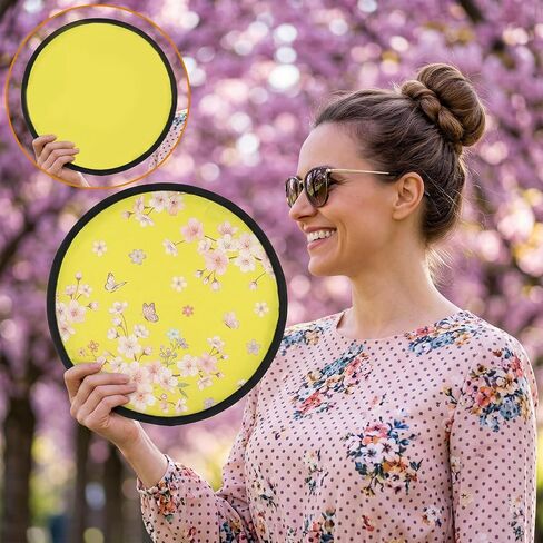 4-Pack Pocket Folding Fans with Pouches, Mini Round Flying-Disc Fan for Summer Outdoor Events, 1-Second Twist Collapsible Nylon Handheld Fan & Soft Flying Toy for Festivals, Wedding Party Favors in Kuwait