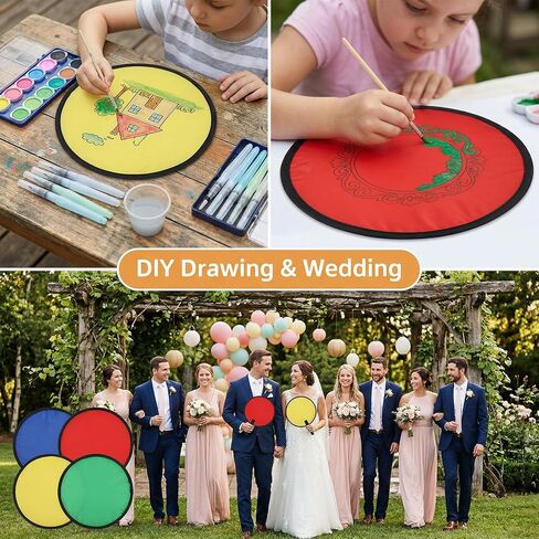 4-Pack Pocket Folding Fans with Pouches, Mini Round Flying-Disc Fan for Summer Outdoor Events, 1-Second Twist Collapsible Nylon Handheld Fan & Soft Flying Toy for Festivals, Wedding Party Favors in Kuwait