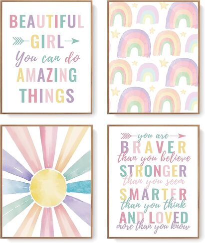 LARTSFRO Boho Pastel Rainbow Inspirational Nursery Wall Art Posters Prints, Baby Girl Room Decor, Positive Affirmations Artwork Posters Wall Decor for Toddler Girls Nursery Room, 8x10 Unframed Set of 4 in Kuwait