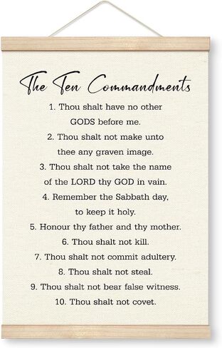 Christian Wooden Poster Hanger Frame, The Ten Commandments Canvas Poster Wood Hanger, Self-discipline Canvas Poster, Bible Verse Decor, Rustic Farmhouse Hanging Poster, Christian Home Office Decor in Saudi Arabia