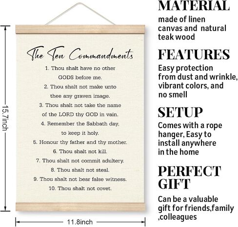 Christian Wooden Poster Hanger Frame, The Ten Commandments Canvas Poster Wood Hanger, Self-discipline Canvas Poster, Bible Verse Decor, Rustic Farmhouse Hanging Poster, Christian Home Office Decor in Saudi Arabia