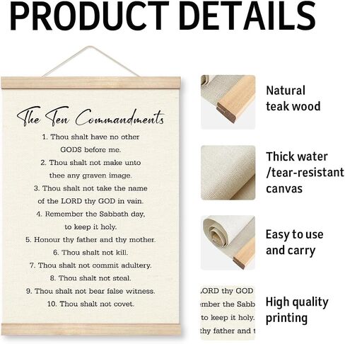 Christian Wooden Poster Hanger Frame, The Ten Commandments Canvas Poster Wood Hanger, Self-discipline Canvas Poster, Bible Verse Decor, Rustic Farmhouse Hanging Poster, Christian Home Office Decor in Saudi Arabia