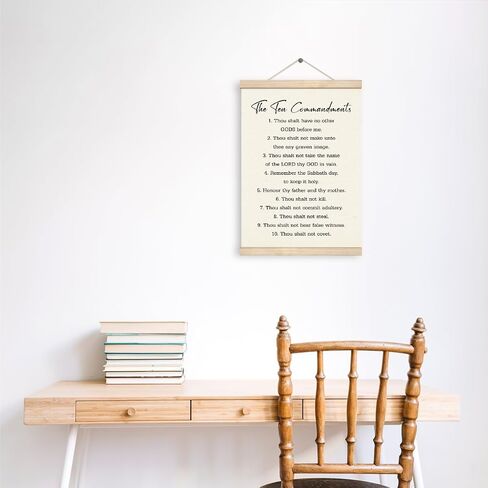 Christian Wooden Poster Hanger Frame, The Ten Commandments Canvas Poster Wood Hanger, Self-discipline Canvas Poster, Bible Verse Decor, Rustic Farmhouse Hanging Poster, Christian Home Office Decor in Saudi Arabia