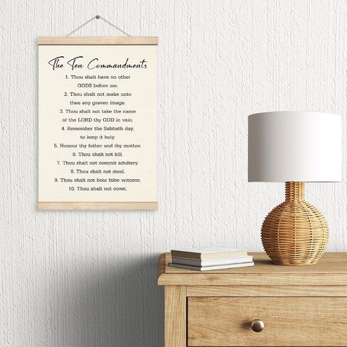 Christian Wooden Poster Hanger Frame, The Ten Commandments Canvas Poster Wood Hanger, Self-discipline Canvas Poster, Bible Verse Decor, Rustic Farmhouse Hanging Poster, Christian Home Office Decor in Saudi Arabia