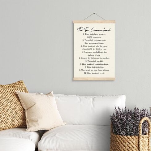 Christian Wooden Poster Hanger Frame, The Ten Commandments Canvas Poster Wood Hanger, Self-discipline Canvas Poster, Bible Verse Decor, Rustic Farmhouse Hanging Poster, Christian Home Office Decor in Saudi Arabia