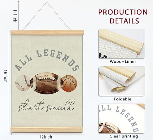 KDHTY Sports Bedroom Decor for boys Room Decor,All Legends Start Small Sports Nursery Art,Sports Wall Decor Baseball Kids Wall Art Poster for Nursery Playroom Artwork Home Decorations,12x16inch in Kuwait