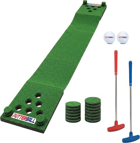 PutterBall Golf Pong Game Set The Original - Includes 2 Putters, 2 Golf Balls, Green Putting Pong Golf Mat & Golf Hole Covers - Best Backyard Party Golf Game Set in Saudi Arabia