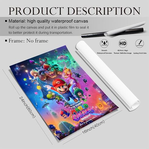 COMOR The Super Mario Galaxy Poster For Fans Kids Room Bedroom Wall Decor-Movie Mario Posters Canvas Prints Picture For Teen Boy Girls Gifts in Kuwait