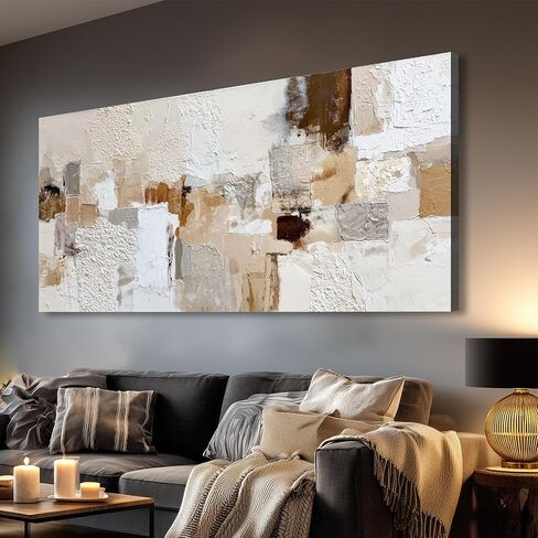 Azatyam Neutral Abstract Wall Art for Living Room Decor Modern Brown Minimalist Canvas Prints Artwork Picture Cream White Gray Brush Stroke Painting for Bedroom Dining Room Office Decor 28" x 58" in Kuwait
