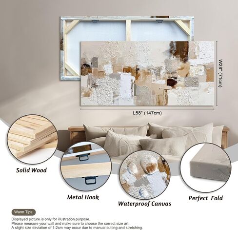 Azatyam Neutral Abstract Wall Art for Living Room Decor Modern Brown Minimalist Canvas Prints Artwork Picture Cream White Gray Brush Stroke Painting for Bedroom Dining Room Office Decor 28" x 58" in Kuwait