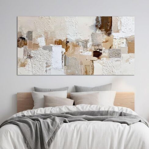 Azatyam Neutral Abstract Wall Art for Living Room Decor Modern Brown Minimalist Canvas Prints Artwork Picture Cream White Gray Brush Stroke Painting for Bedroom Dining Room Office Decor 28" x 58" in Kuwait