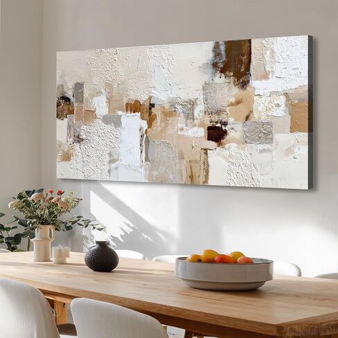 Azatyam Neutral Abstract Wall Art for Living Room Decor Modern Brown Minimalist Canvas Prints Artwork Picture Cream White Gray Brush Stroke Painting for Bedroom Dining Room Office Decor 28" x 58" in Kuwait