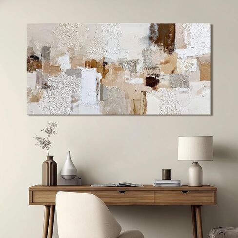 Azatyam Neutral Abstract Wall Art for Living Room Decor Modern Brown Minimalist Canvas Prints Artwork Picture Cream White Gray Brush Stroke Painting for Bedroom Dining Room Office Decor 28" x 58" in Kuwait