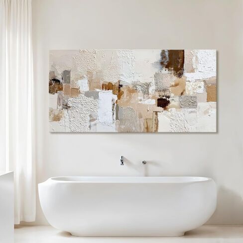 Azatyam Neutral Abstract Wall Art for Living Room Decor Modern Brown Minimalist Canvas Prints Artwork Picture Cream White Gray Brush Stroke Painting for Bedroom Dining Room Office Decor 28" x 58" in Kuwait