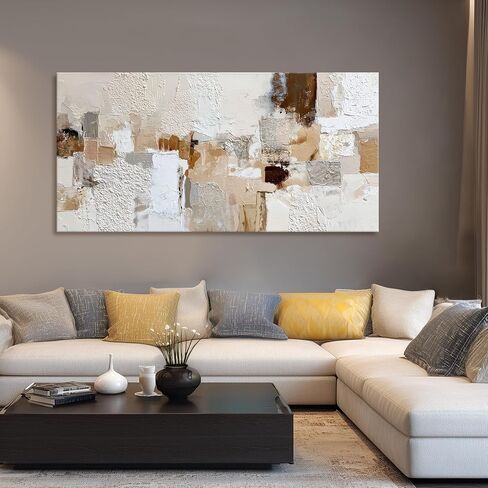 Azatyam Neutral Abstract Wall Art for Living Room Decor Modern Brown Minimalist Canvas Prints Artwork Picture Cream White Gray Brush Stroke Painting for Bedroom Dining Room Office Decor 28" x 58" in Kuwait