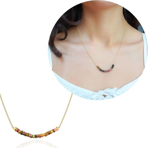 Turquoise Necklace for Women, Premium Gold Beaded Bar Necklaces - Tarnish Free 18K Gold Vermeil Certified S925 Gold Jewelry for Women - Mothers Day Gifts for Mom Wife in Saudi Arabia